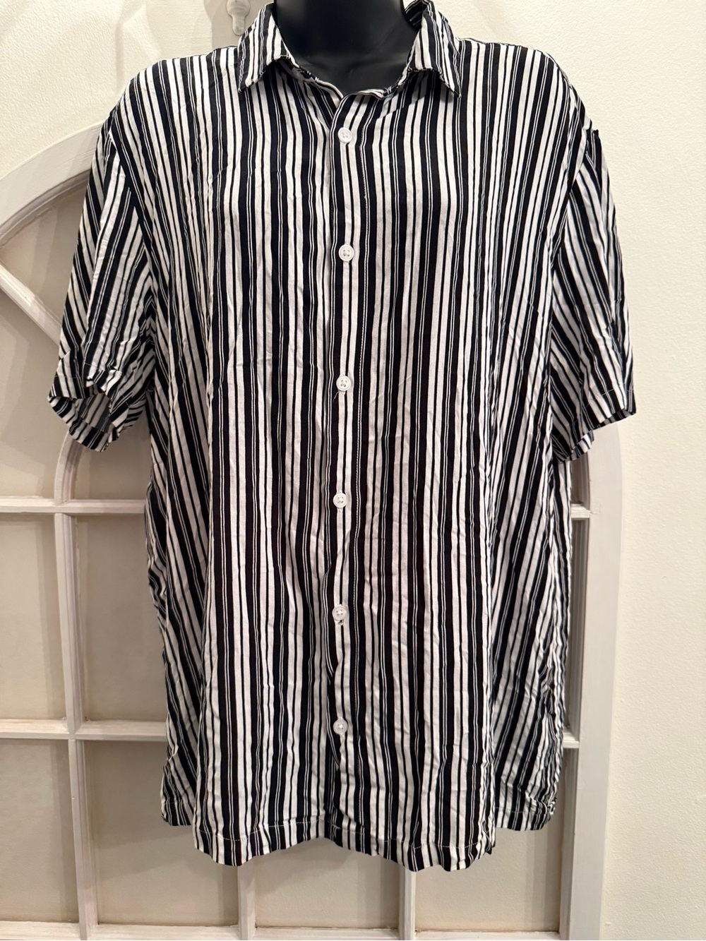 ASOS Black & White Vertical Stripe Short-Sleeve Button-Down Shirt